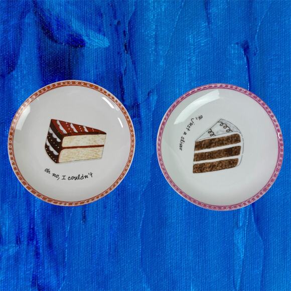 Boston Warehouse x Nancy Green DESSERT EXCUSES Set 2 Porcelain Dessert Plates - Picture 1 of 7